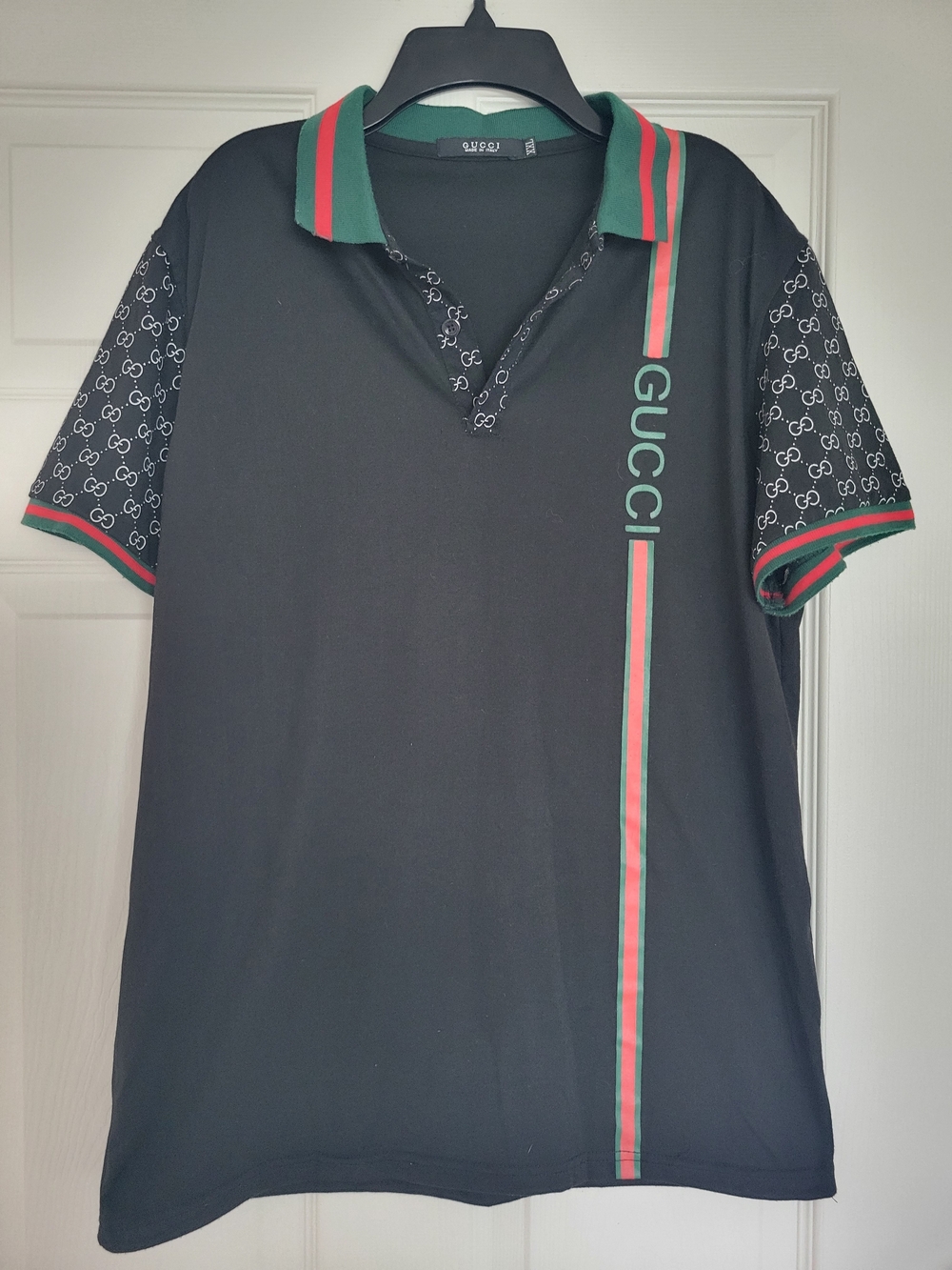 Gucci Black Polo with Green and Red Signature Stripe